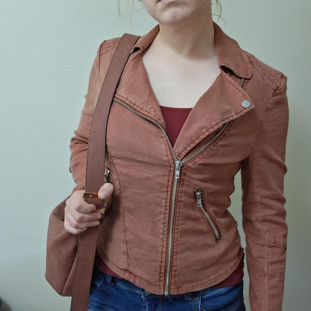 Vintage Y2K 2000s Terracotta Rose Moto Biker Jacket S M